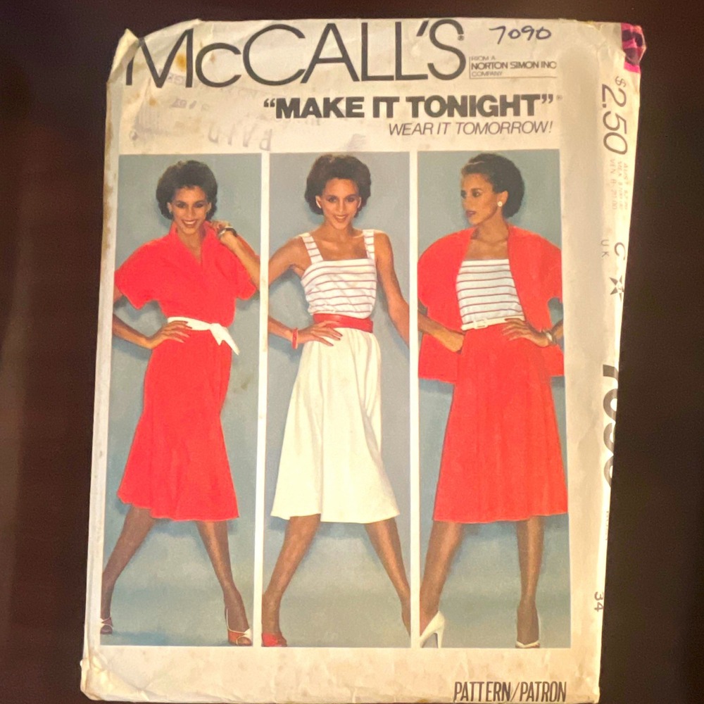 McCall's 7090 Make It Tonight Vintage Women Top Camisole Skirt Pattern 1980